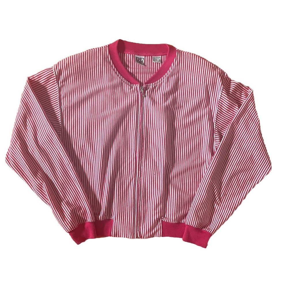 Vintage 80's Women‎ Pink Fuchsia And White Striped Jacket Women's Size Small Zip